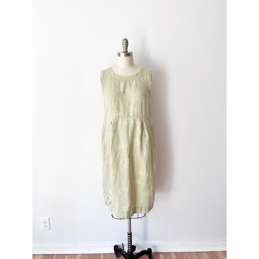 Vintage Linen Pistachio Green Patchwork Dress‎ Lagenlook - Picture 3 of 9